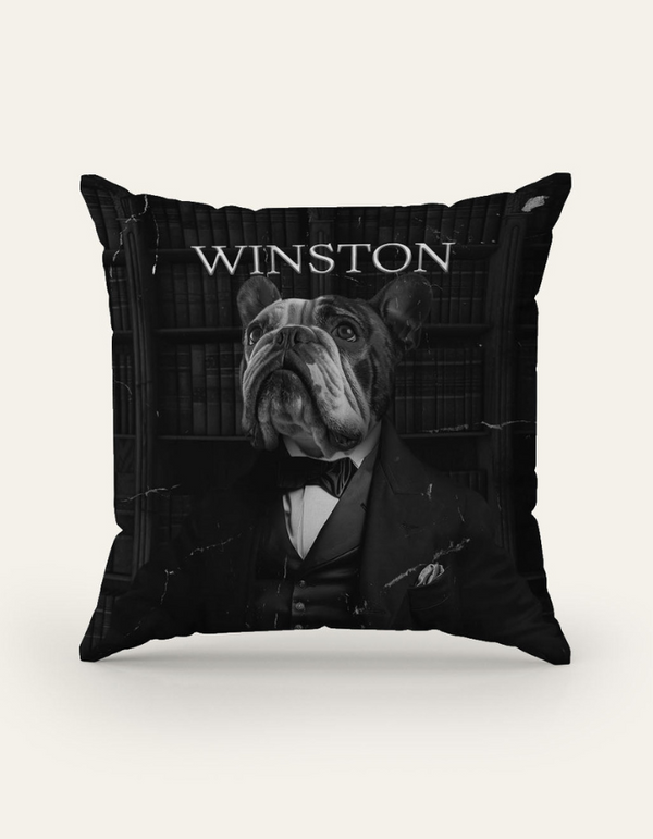 Winston Churchill-Inspired Custom Pet Cushion – For Pets with True Grit